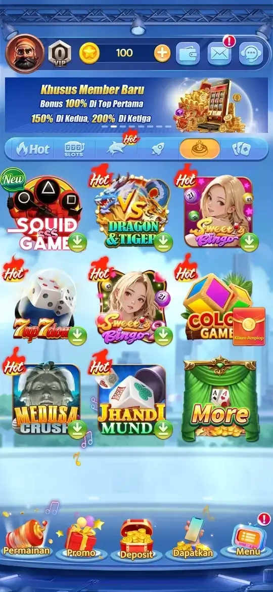 Tampilan utama 68IDN APK dengan koleksi permainan